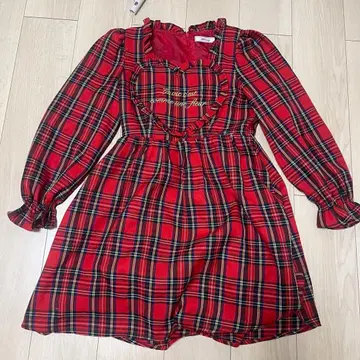 타탄 체크 하트 프릴 에이프런 원피스 Ank Rouge 앙크루즈
