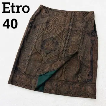에트로 타이트 스커트 페이즐리 올 패턴 다크 브라운 울 x 실크 L