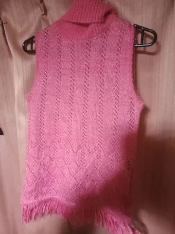 INDIVI 핑크 터틀넥 모헤어 니트 프린지 월드 일본제