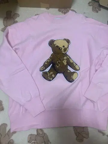 JOY RICH 핑크 곰 자수 빅 맨투맨 긴팔 트레이닝복 S