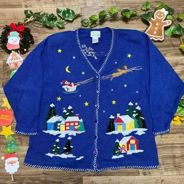 빈티지 니트 가디건 눈 산타클로스 크리스마스 패턴