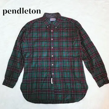 90s USA제 펜들턴 울 셔츠 XL 타탄 체크 그린