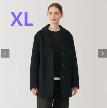 무인양품/여성 재생 울 혼방 자켓 코트/XL/블랙