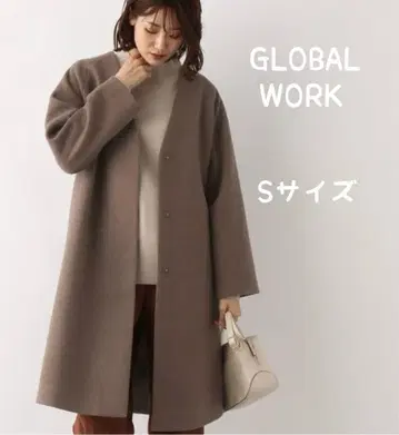 GLOBAL WORK 가벼운 스트레치 노카라 코트 S 사이즈 브라운