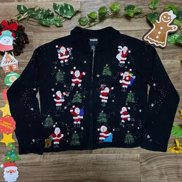 레어 SUTUDIO 빈티지 블랙 니트 가디건 산타클로스 크리스마스 패턴