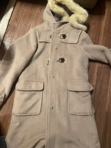 베이지 후드 부착 더플 코트 사이즈 F