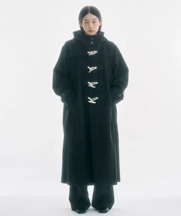 하이 후드 롱 더플 코트