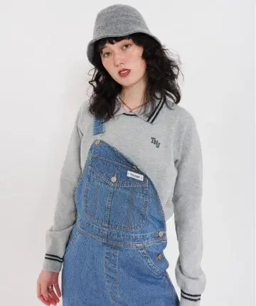 배색 라인 배색 카라 부착 니트 풀오버 TINA: JOJUN 그레이