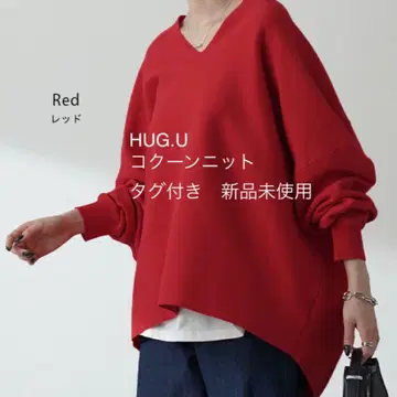 [ 새상품 택 포함 ] HUG.U 코쿤 니트 레드 면 니트 돌먼