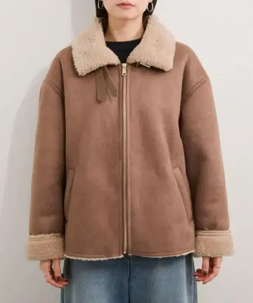 브라운 인조 모피 무스탕 코트