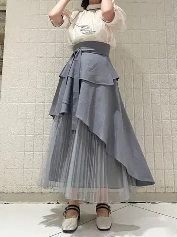 dazzlin 그레이 비대칭 롱 스커트