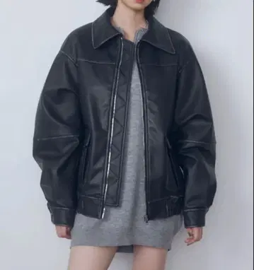 EMODA 빈티지 오버 블루종 가죽 자켓 블랙