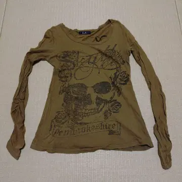 L.A. 스컬 프린트 7부 소매 티셔츠 M y2k 헤이세이 갸루