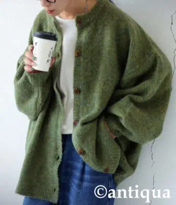 antiqua 성숙/러블리 멜란지 니트 가디건 그린