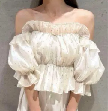 snidel sustainable 개더 오프숄더 블라우스 도트