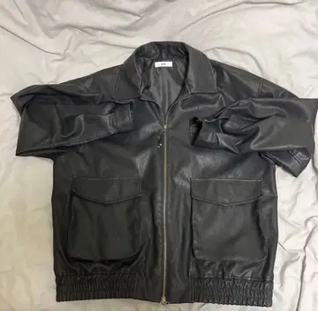 더블 지퍼 페이크 가죽 자켓 L