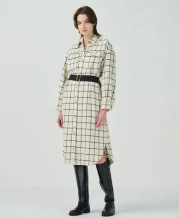 그레이스 콘티넨탈 울 체크 원피스 아이보리