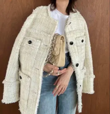 CLANE 노 컬러 트위드 재킷 - 화이트