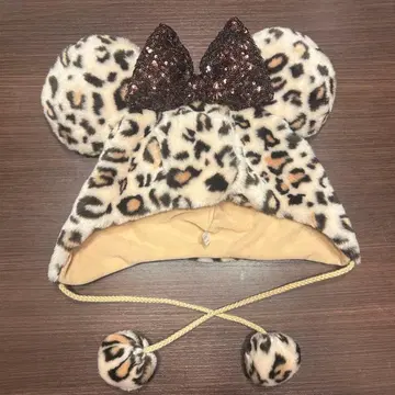 레오파드 무늬 미키 모양 모자 스팽글 포함