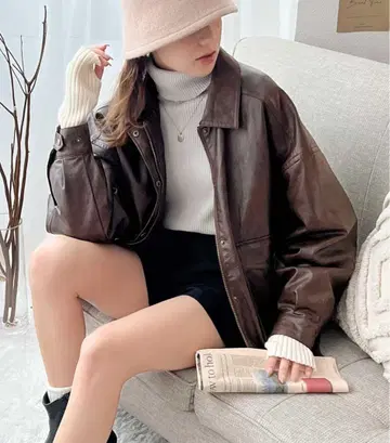 Java 가죽 블루종 브라운