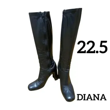 DIANA 롱 부츠 스퀘어토 와이드 힐 블랙 22.5cm 일본제