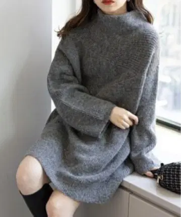 즉시 구매 OK Chico/보틀넥/니트 원피스/그레이/F/748