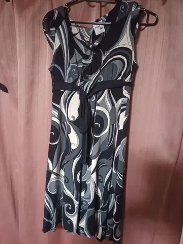 naitle 원피스 기하학 패턴 허리 리본 쇼와 레트로 모드