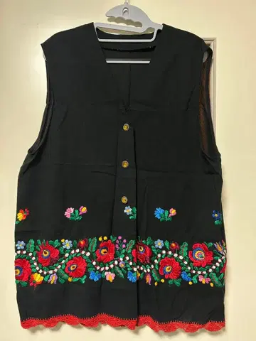 자수 슬리브리스 베스트 블랙