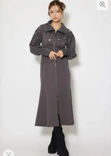 rienda 플라워 모티브 맨투맨 원피스 블랙 (그레이 빛이 강합니다)