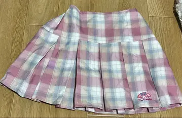 핑크 체크 플리츠 스커트