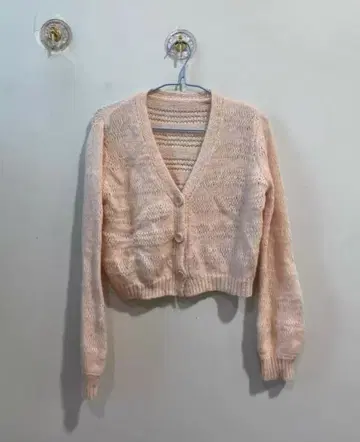 핑크 V넥 크롭 니트