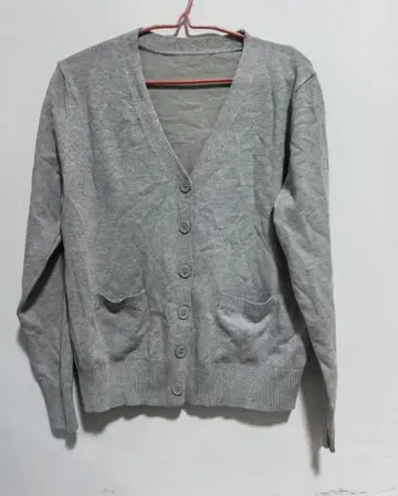 그레이 니트 V넥 가디건