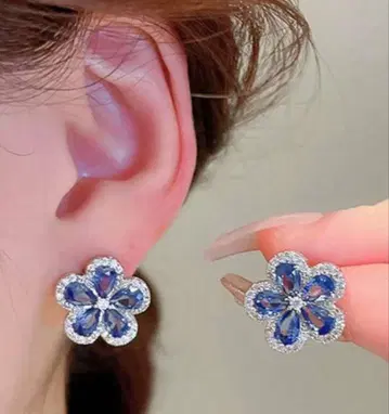 꽃 지르코니아 귀걸이 반짝반짝 블루