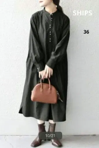 SHIPS 프론트 펄 모티브 버튼 롱 슬리브 원피스 네이비