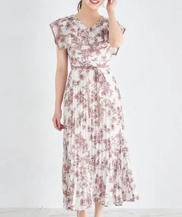 tocco closet 플라워 프린트 빅 칼라 플리츠 원피스 핑크