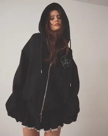 페리큐어 후드티 스커트 오프숄더 3종 세트 블랙