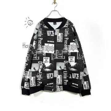 C&V 집업 후드티 블루종 그래픽 패턴 모노톤 올 패턴 L