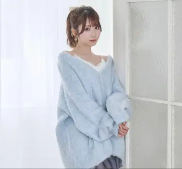 rosemuse shaggy big cardigan 블루
