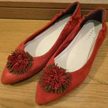 리걸 펌프스 발레 슈즈 폼폼 포함 빨간색 25.5cm