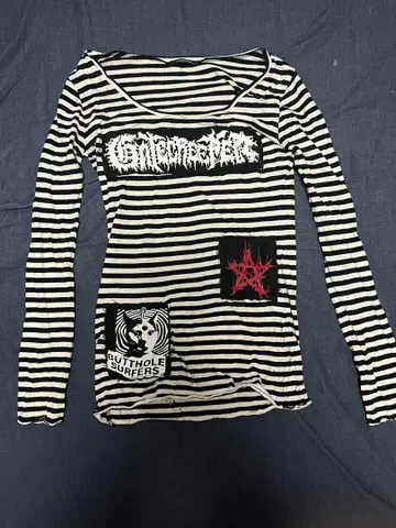 펑크 화이트 블랙 보더 긴팔