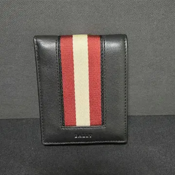 BALLY 2단 접이식 가죽 지갑 블랙 빨간색 스트라이프 발리