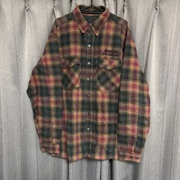 HarleyDavidson 옴브레 체크 셔츠 퀼팅 빈티지