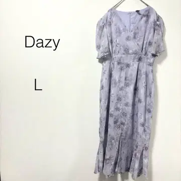 Dazy 원피스 반팔 롱 기장 꽃무늬 퍼플 L