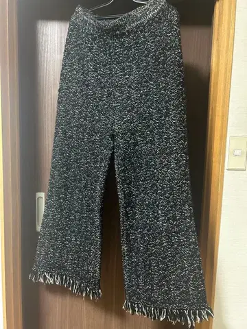 울 혼방 프린지 장식 와이드 팬츠 블랙 계열