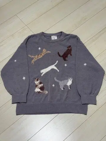 젤라또피케 고양이 패턴 니트 풀오버 그레이 원사이즈