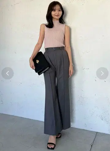 anuans 더블 크로스 핀턱 플레어 팬츠