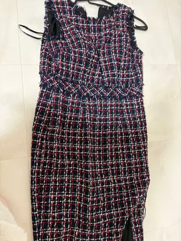 트위드 체크 슬리브리스 타이트 드레스 쥬얼스