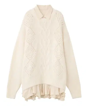 COCO DEAL 케이블 니트 x 페플럼 셔츠 미니 원피스