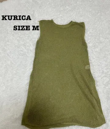 kurica 메쉬 니트 원피스 F 카키 슬리브리스[257]