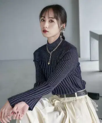 HARE 라메 랜덤 리브 니트 네이비 88